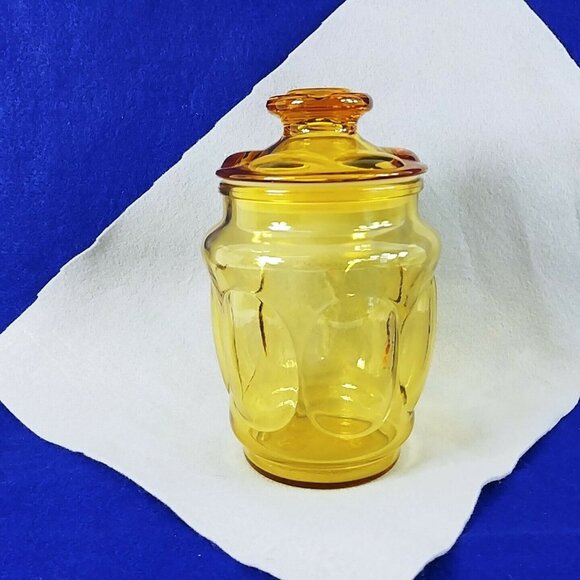 Canister With Sealing Lid Amber Gold Thumbprint Apothecary Design 8" - Picture 2 of 9